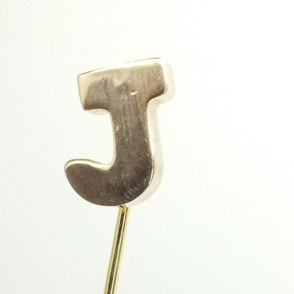 Vintage Letter J Monogram Stick Pin, Gold Tone Initial Brooch, Unisex Estate - Picture 1 of 7